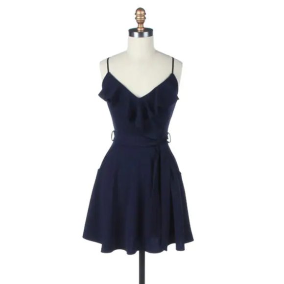 Dry Goods | Navy Ruffle Belted Skater Dress - Picture 4 of 8
